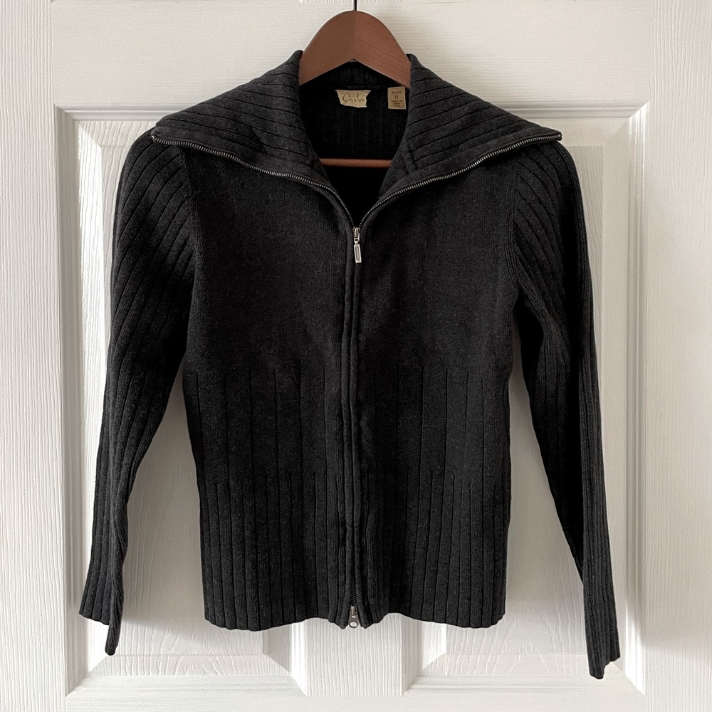 Caslon Dark Grey Zip Collared Sweater